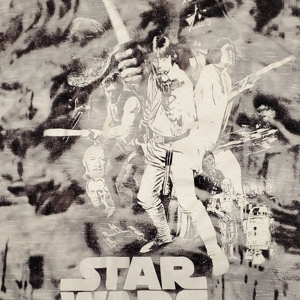 Rock & Republic Star Wars Womens L Tie-Dye Gray Sparkly Tunic Top Leia Skywalker - Picture 11 of 13